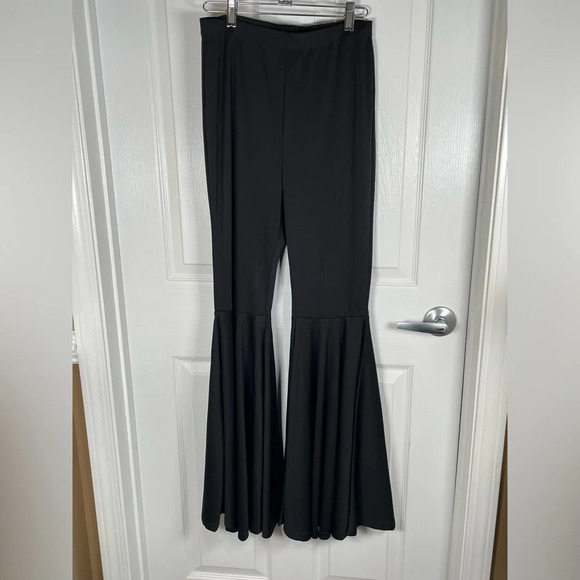 LYANER Casual High Waist Ruffle Flare Pants Wide Leg Solid Stretchy Bell Bottom - Picture 14 of 14